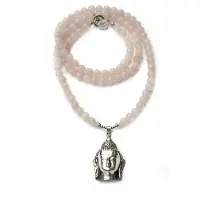 Heaven Eleven - dames ketting - ibiza - natuursteen Rozenkwarts met een 925 sterling zilver grote buddha - 100cm (zie omschrijving voor andere kleuren en stenen)