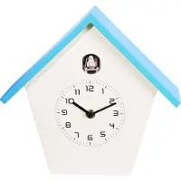 Nextime Birdy - Klok - Huis - Hout - 25.5x24.5x9.8 cm - Blauw/ Wit