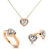 Diamonfire - Zilveren set Maat 18.5 - Ring, Collier, Oorbellen - Hart - Rose