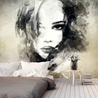 Karo-art Fotobehang - Mysterieuze vrouw , zwart wit