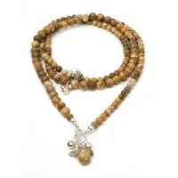 Heaven Eleven - Ibiza - dames ketting - Edelsteen jaspis - kralen en muntjes - 100cm