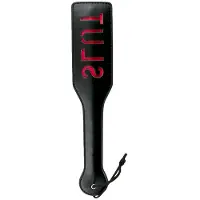 EasyToys - Paddle van Leer - Spanking Paddle - Kinky Leren Zweep met Slut Bedrukking - Bondage Set - BDSM - Bondage - Sex Toys voor Vrouwen en Mannen - Zwart
