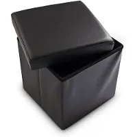 Relaxdays Kleine poef vierkant - Kruk kunstleer - Zwart wit bruin - 38x38x38 - Opslag 40 L zwart