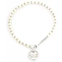 Heaven Eleven Fijne echt zilveren armband gecombineerd met cremekleurige kralen
