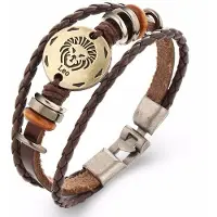 Montebello Armband Leeuw - Unisex - Leer - Metaal - Horoscoop - 22 cm