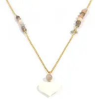 Heaven Eleven - dames ketting goudkleurig plating - zonnesteen kralen - Wit hertegewei hart met de handgemaakt - 74cm