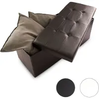 Relaxdays Opvouwbare bank + opslag - Zitbank kunstleer - Bankje wit zwart bruin 76x38x38 crème