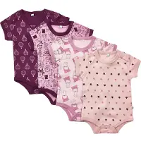 Pippi Baby Pippi Rompers s/s - 4-pack - Roze/Paars m. Patroon - - 68 - Rompers Korte Mouw