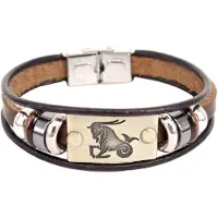 Montebello Armband Steenbok - Unisex - Leer - Messing - Staal - Horoscoop - 19 cm
