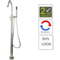 Boss & Wessing Bws vrijstaande badmengkraan round met handdouche geborsteld staal