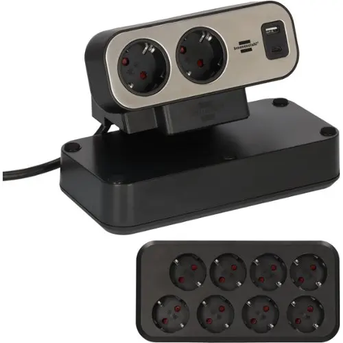 Brennenstuhl Premium-Alu-Line 16-voudige Stekkerdoos – Met 2 Schakelaars – 3 Meter Kabel – Aluminium Behuizing 6 miniatura